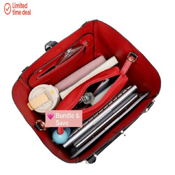 Large Vegan Leather Tote Bag with Detachable Straps & Interior Pockets - Picture 6 of 7